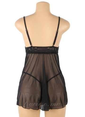 Black See-through Embroidery Babydoll