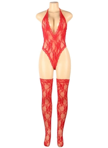 Sexy Lace Sleeveless Bodysuit With Stocking