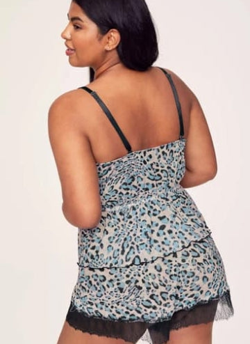 Leopard Eyelash Lace Cami Top and Shorts