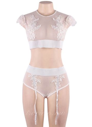 White Sexy Elegant Embroidery Garter Set