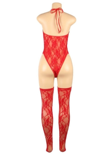 Sexy Lace Sleeveless Bodysuit With Stocking