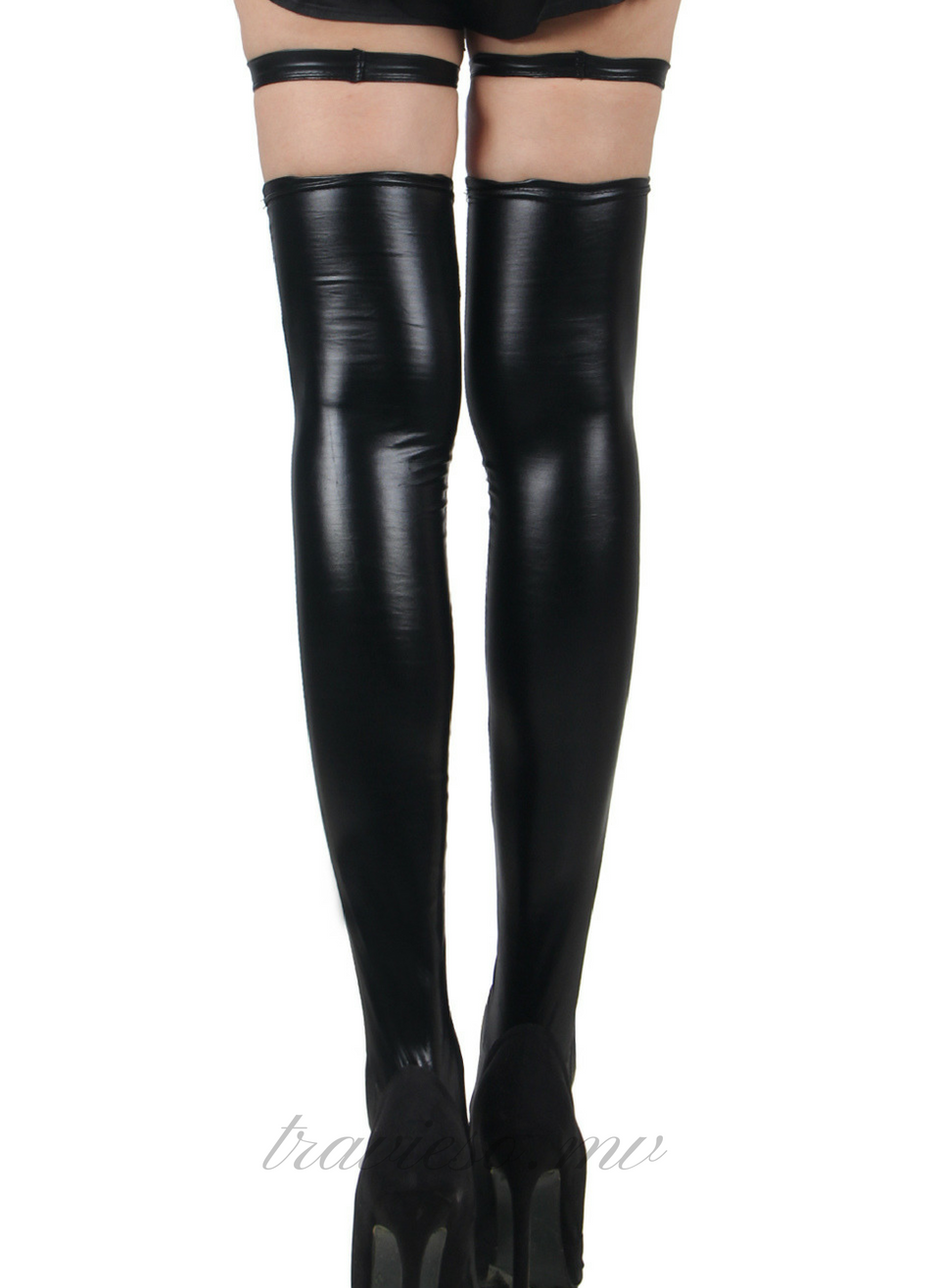 Faux Leather Fetish Stockings - travieso.mv