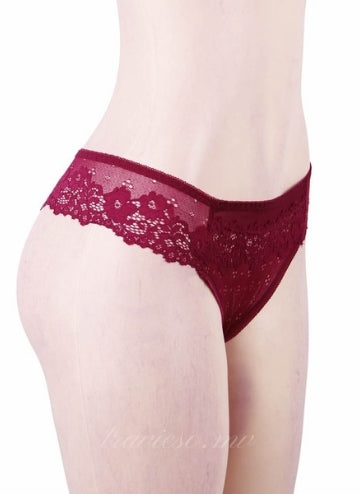 Wine Red Sexy Floral Lace Panty