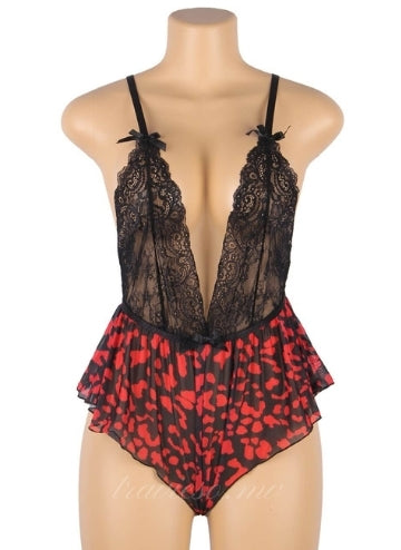 Sexy Lace Floral Neck Teddy