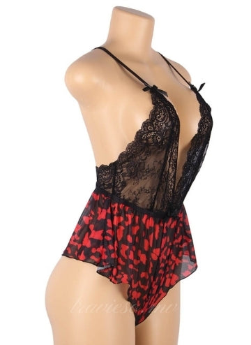 Sexy Lace Floral Neck Teddy