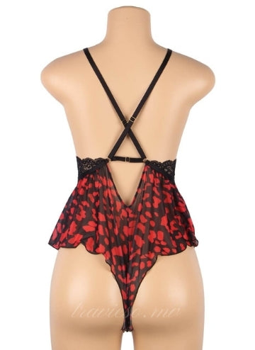 Sexy Lace Floral Neck Teddy
