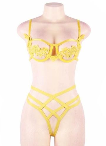 Yellow Elegant Embroidery Fashion Bra Set
