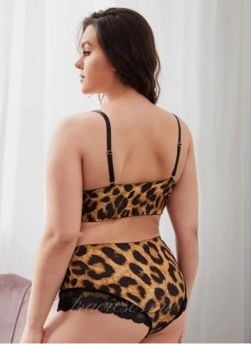 Leopard Lace Trim Lingerie Set