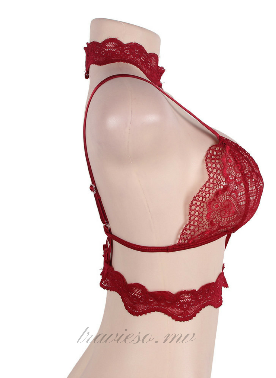 Seductive Strappy Choker Lace Bra Lingerie - travieso.mv
