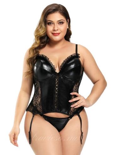 Cute Lace Leather Stitching Sexy Corset