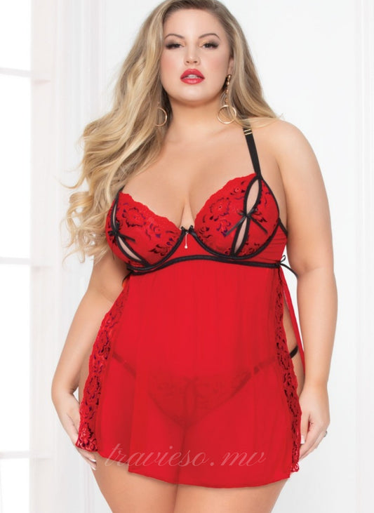 Elegant Red Lace Sexy Babydoll