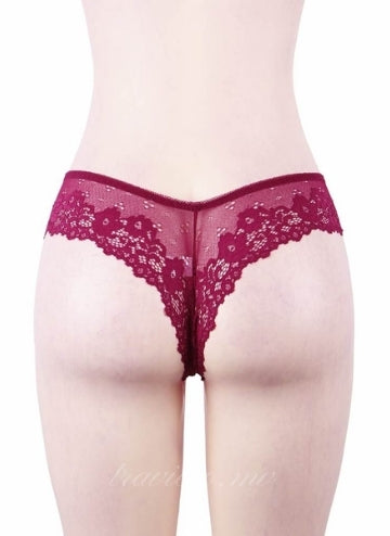 Wine Red Sexy Floral Lace Panty