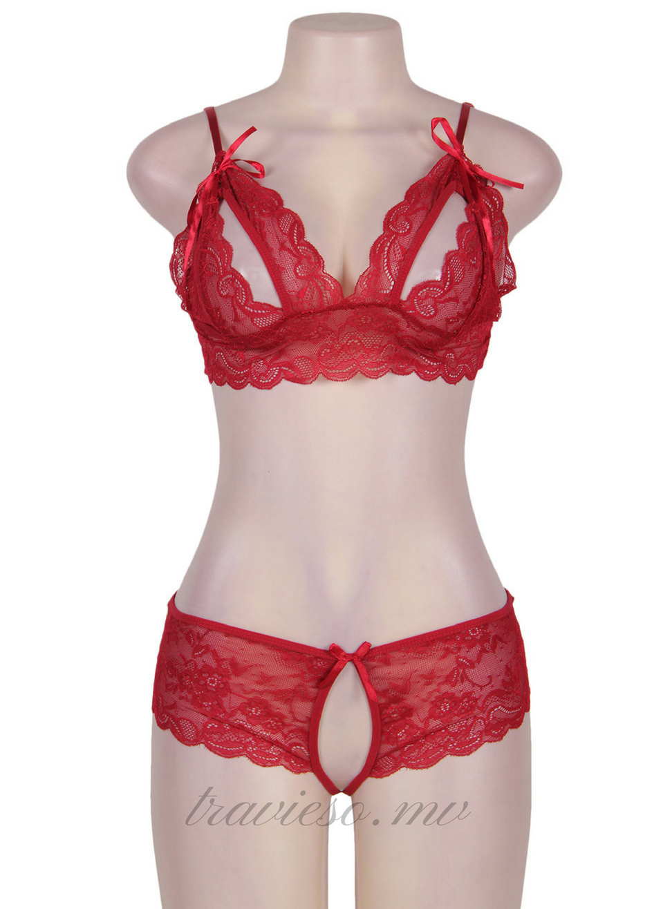 Cranberry And Lace Bra set - travieso.mv