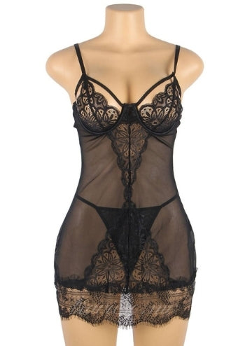 Sexy Black Eyelash Lace Babydoll