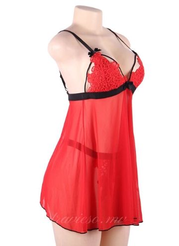 Red Embroidery Babydoll