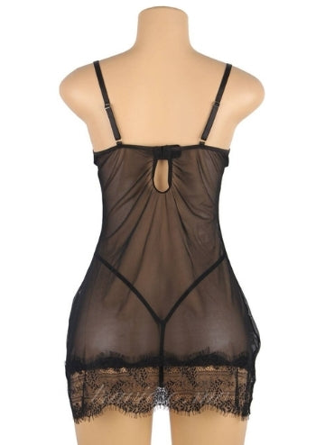Sexy Black Eyelash Lace Babydoll