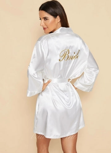 Letter Embroidered Satin Bride Robe