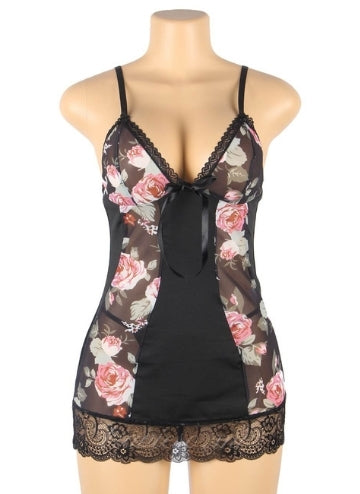 Floral Print Lace-up Babydoll