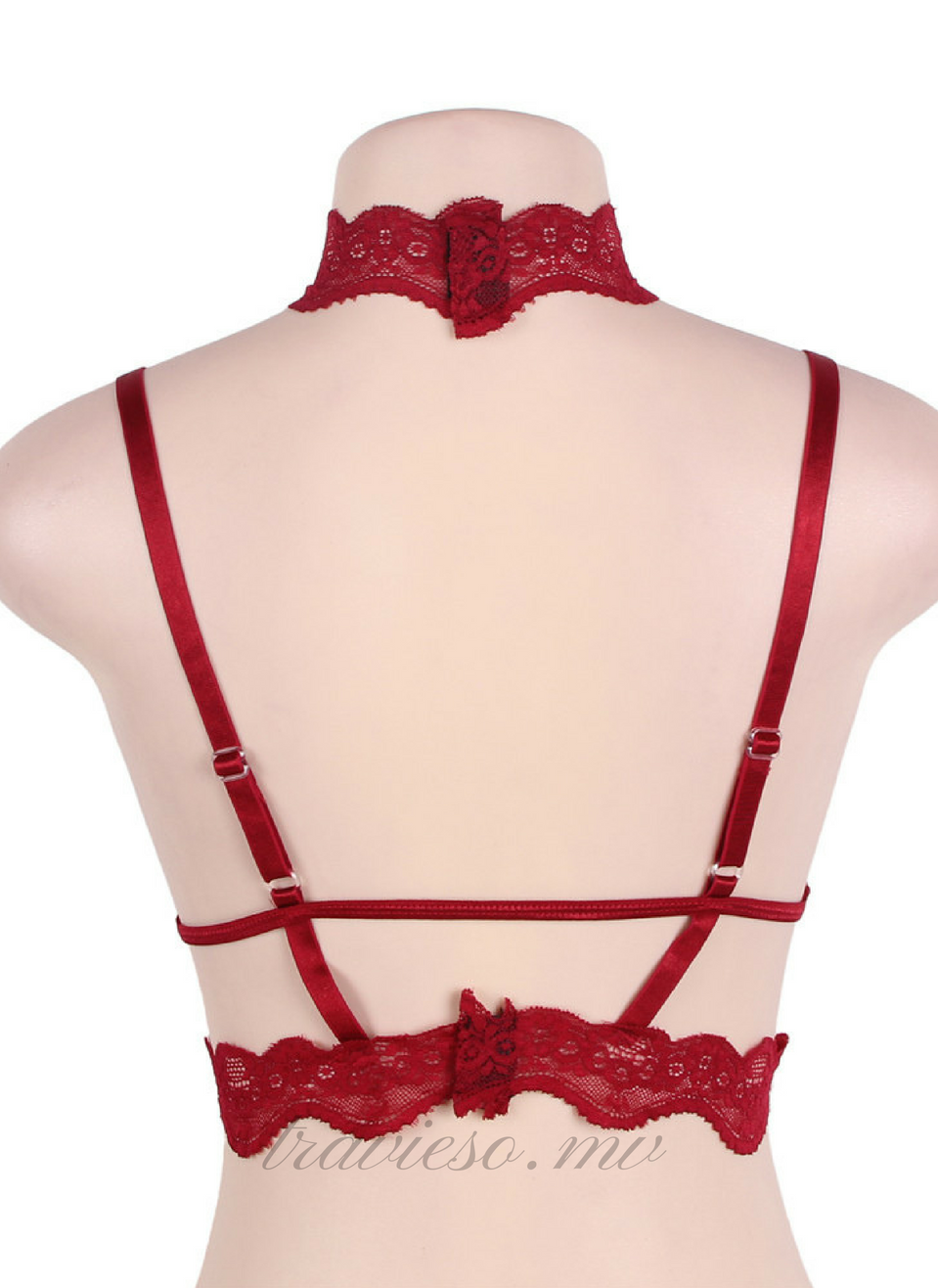 Seductive Strappy Choker Lace Bra Lingerie - travieso.mv