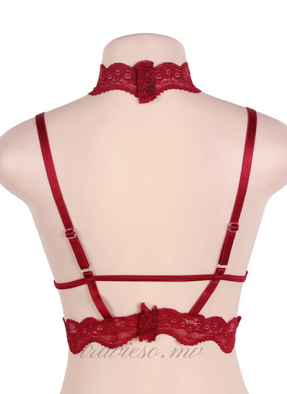 Seductive Strappy Choker Lace Bra Lingerie - travieso.mv