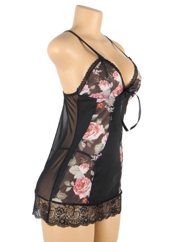 Floral Print Lace-up Babydoll