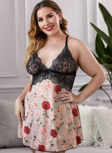 Lace Splicing Floral Babydoll