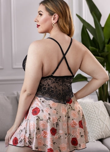 Lace Splicing Floral Babydoll