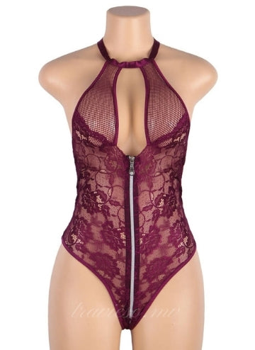 Sexy Floral Lace Backless Teddy