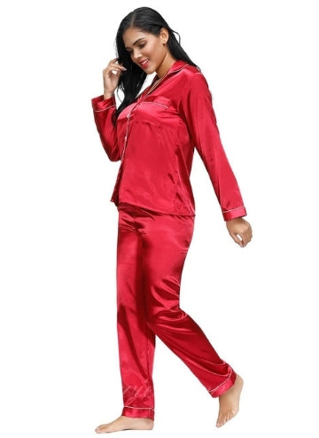 Wine Red Long Sleeve Pajamas Set