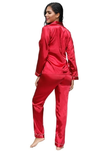 Wine Red Long Sleeve Pajamas Set
