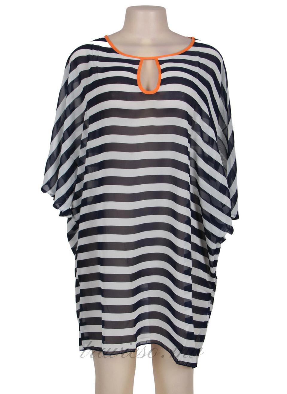 Kimono Sleeve Chiffon Striped Beachwear - travieso.mv