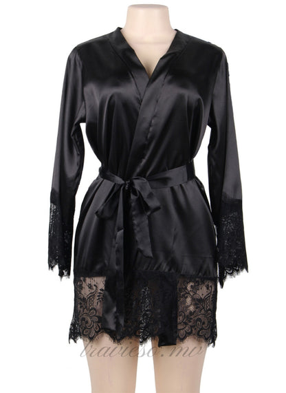 Black Satin Lace Kimono