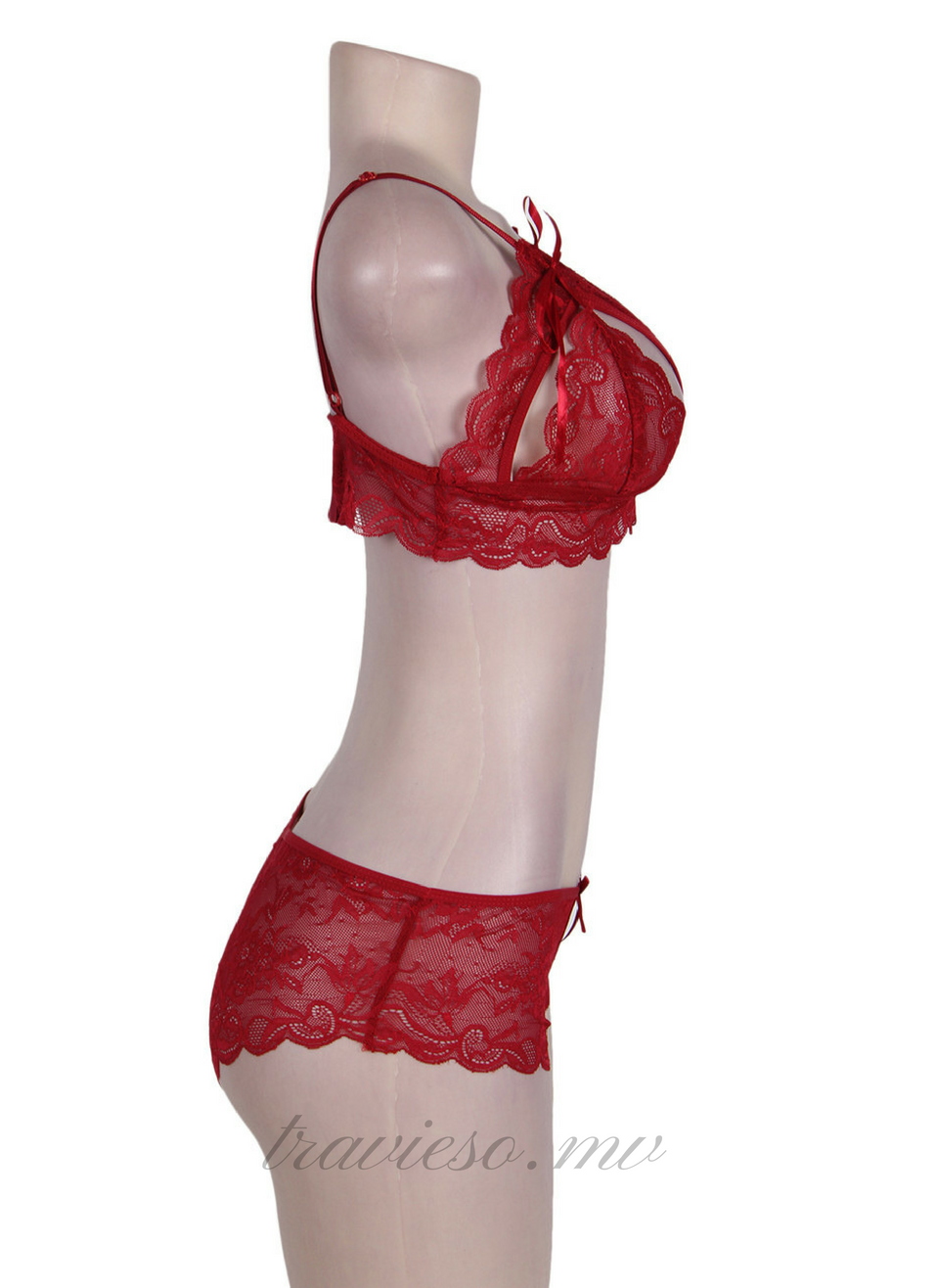 Cranberry And Lace Bra set - travieso.mv