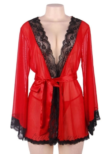 Red Lace Splicing Robe
