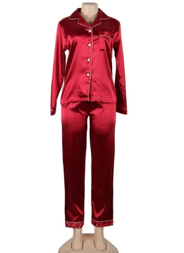 Wine Red Long Sleeve Pajamas Set
