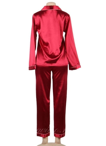 Wine Red Long Sleeve Pajamas Set