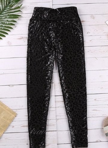 Black Shiny Leopard Textured Leggings