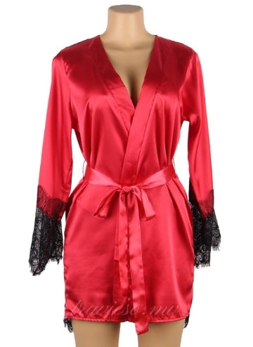 Red Silk Satin Lace Back Hollow Kimono