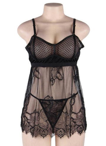 Elegant Black Lace Sexy Babydoll