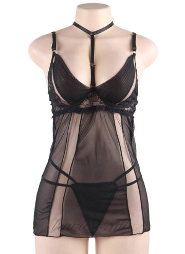 Elegant Black Lace Sexy Babydoll