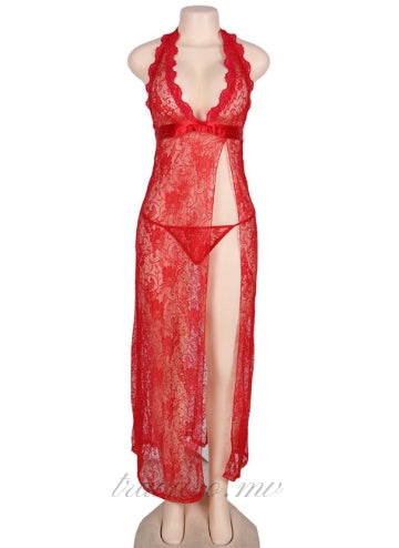 Red Backless Halter Dress
