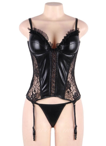 Cute Lace Leather Stitching Sexy Corset