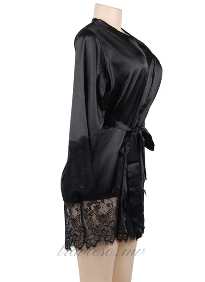 Black Satin Lace Kimono