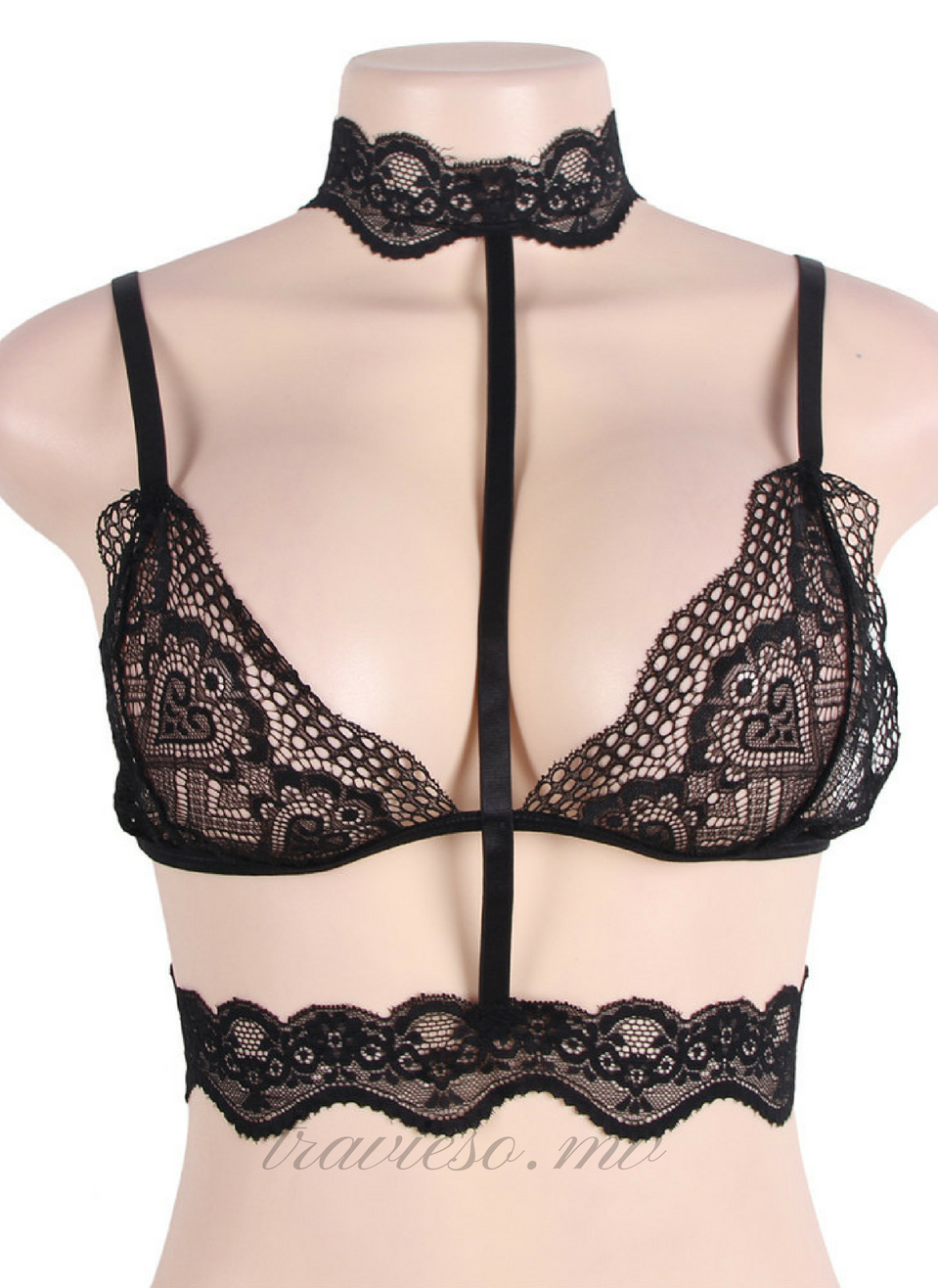 Seductive Strappy Choker Lace Bra Lingerie - travieso.mv