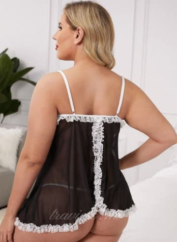 Black Lace Sheer Patch Cut Out Babydoll