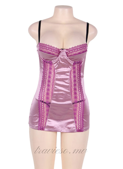 Satin Lace Stitching Babydoll