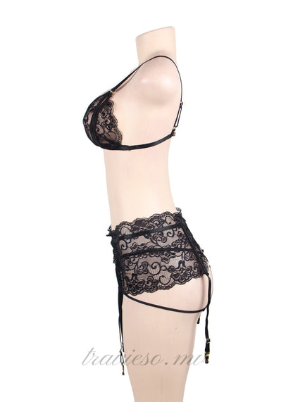 Black Lace four Piece Bra Set