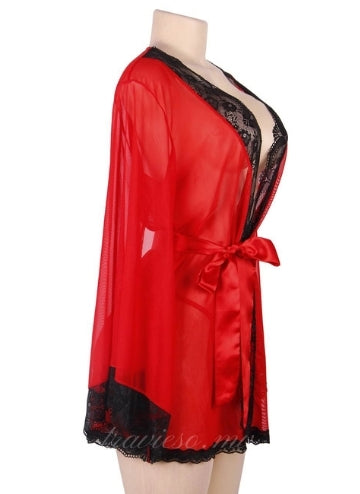 Red Lace Splicing Robe