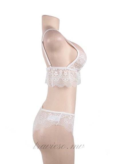 White Lace Temptation 2pcs Bralette Lingerie Set