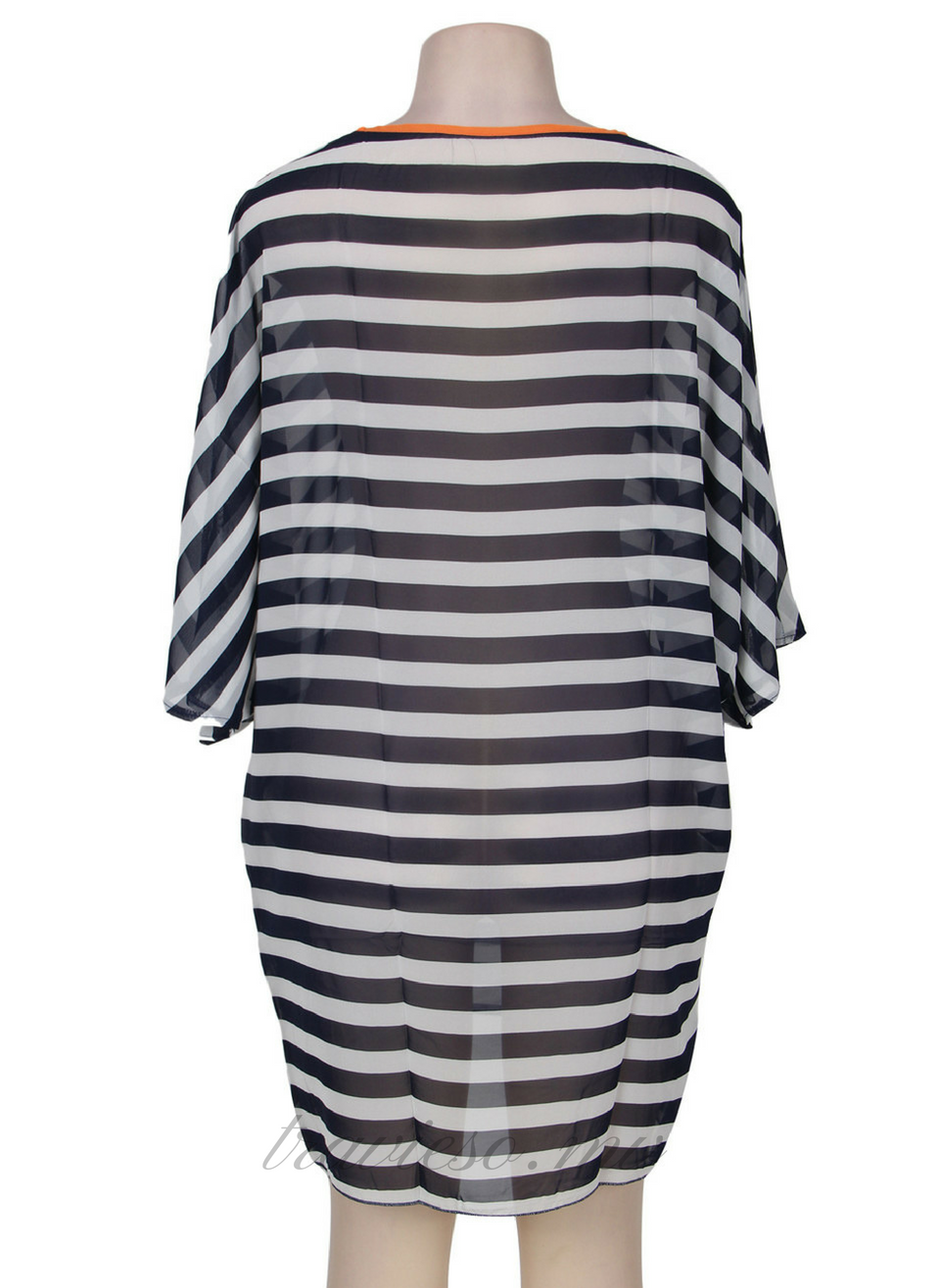 Kimono Sleeve Chiffon Striped Beachwear - travieso.mv